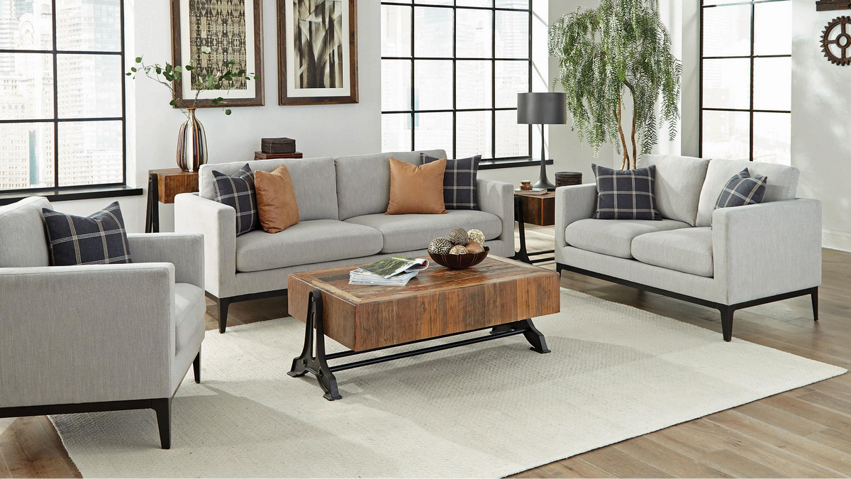 Apperson 3-piece Upholstered Track Arm Sofa Set Light Grey