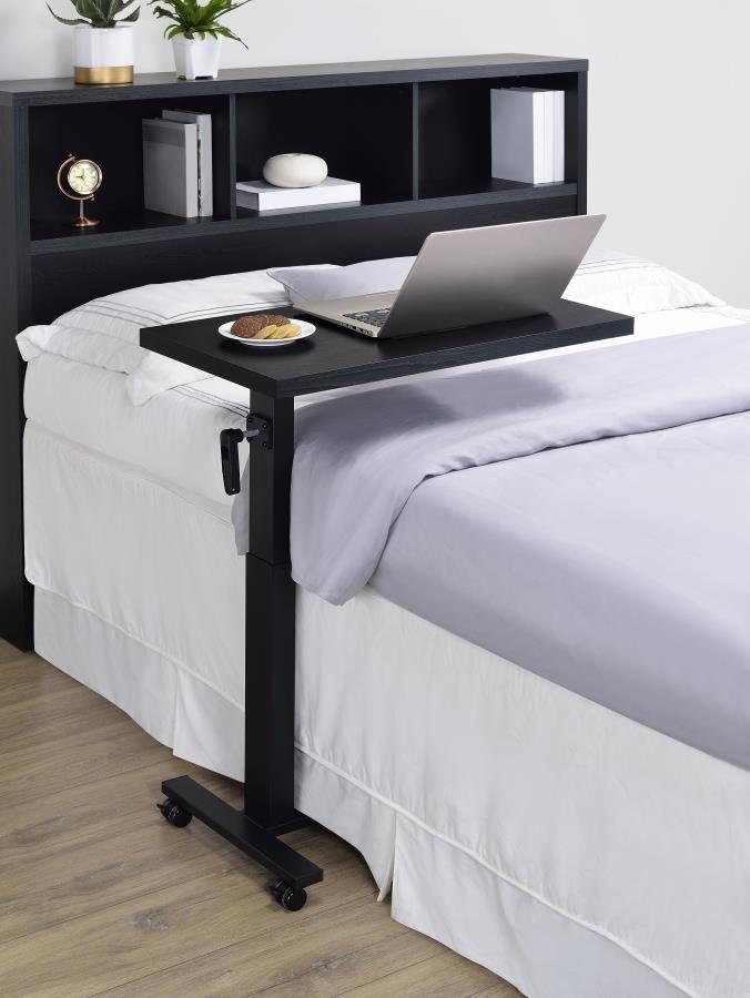 Transform your bedroom into a functional retreat with this height-adjustable C-table, designed specifically for use while reclining in bed. The 28-inch wide wood-inspired top offers ample space for working, dining, or reading. Featuring a smooth hand-cran