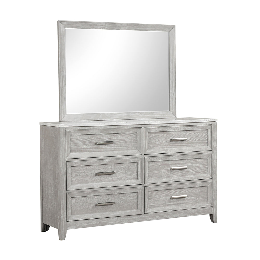 Fiona - Dresser & Mirror - Gray<br/><br/><b>Product Features</b><ul><li>Included: 1 Dresser, 1 Mirror</li><li>Durable Construction: Crafted of a Acacia Solids, Manufactured Woods and Oak Veneer, combining the beauty of real wood with strength and stabilit