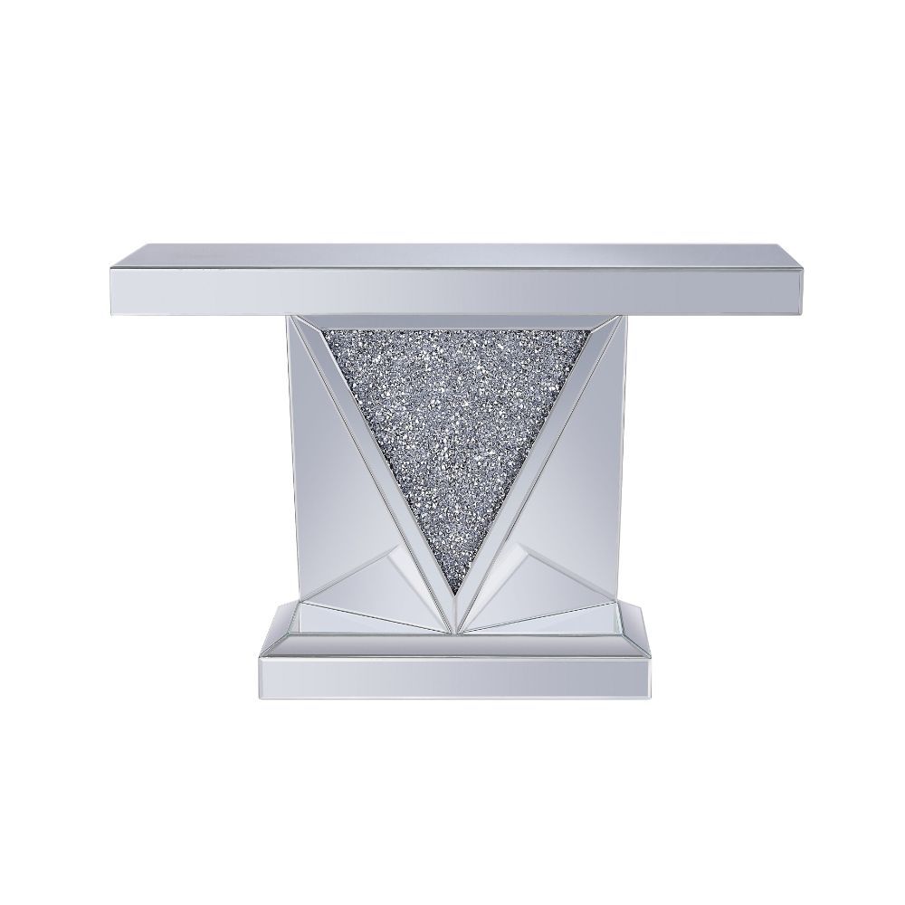 The Noralie Console Table will add a contemporary touch to any room in your home. With its clean lines, this brilliant rectangular occasional table showcases a distinctive style for an intriguing look. The table features a fully mirrored beveled table top