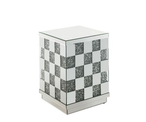  the stunning end table will impress all of your guests. The faux diamonds reflect a rainbow of colors throughout the room. The mirrored po