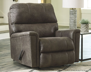 you can take comfort in this rocker recliner. Wrapped in a fabulous faux leather with a weathered hue and hint of pebbly texture to resemble the real deal