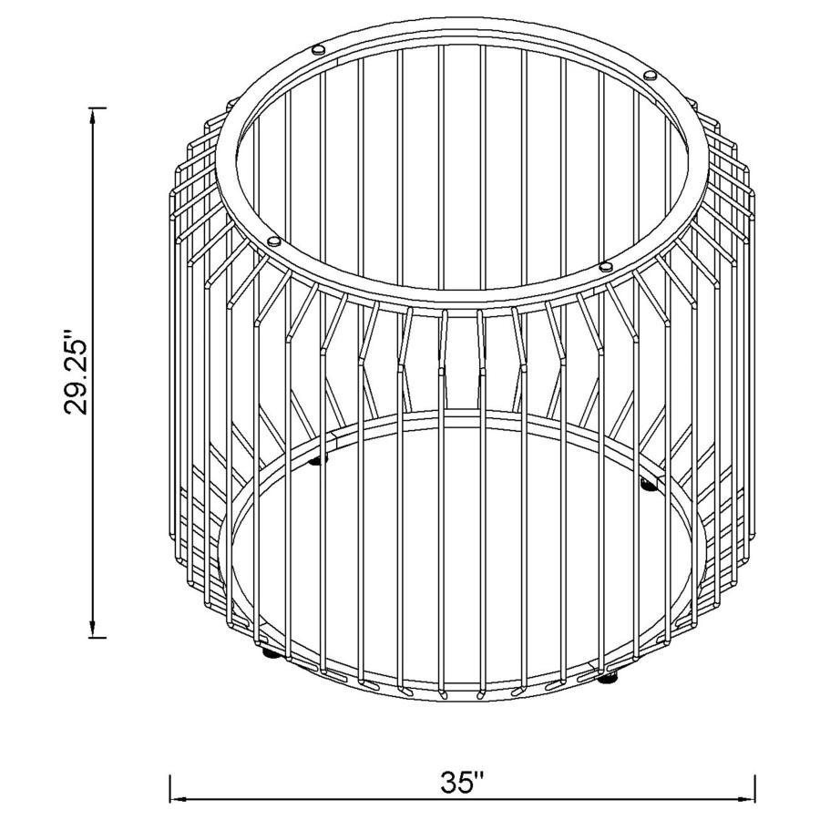With a chic Art Deco vibe and retro-inspired flair, comes this modern dining table base. Featuring a cylindrical shape surrounded by slim metal rods all around, this dining table base gives off a cage-like appearance and an open and airy style. With a lus