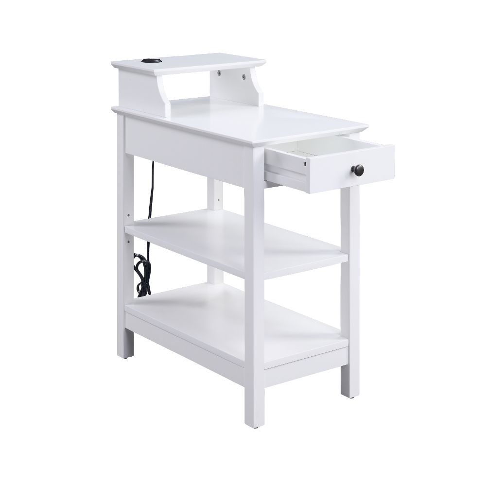 Acting as a perch for lamps, books, and other decorative accents, this Slayer side table is an asset in any living room. The rectangular table top includes a USB power dock so you can always stay connected. Featuring a drawer and two shelves, it becomes t