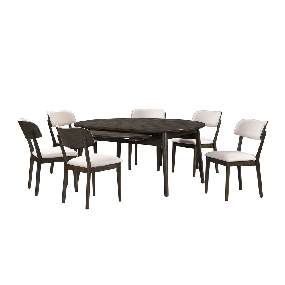 Rex - 65## Round Dining Table With Leaves & 6 Chairs - Dark Brown