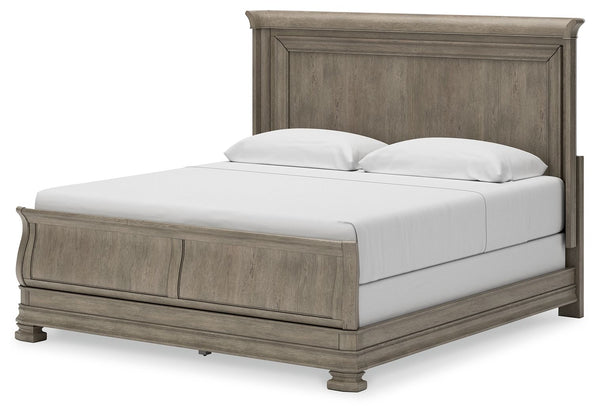  this king sleigh bed is distinguished by its stunning attention to detail. Youâ€™ll find the light gray finish encourages an attitude of laid-back luxu