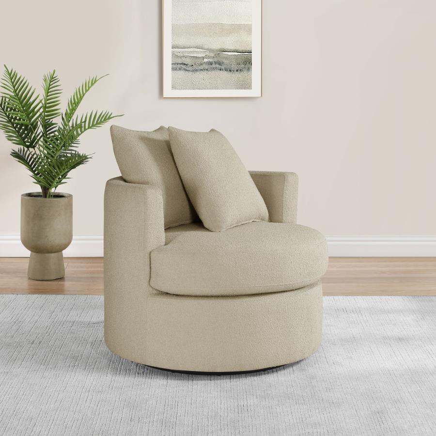 Capture the essence of stylish versatility with a modern swivel accent chair. Perfect for living room or den, it-'s a compact silhouette with a round frame and pocket coil springs in its foam seat cushion, creating incredible comfort for lounging or enter