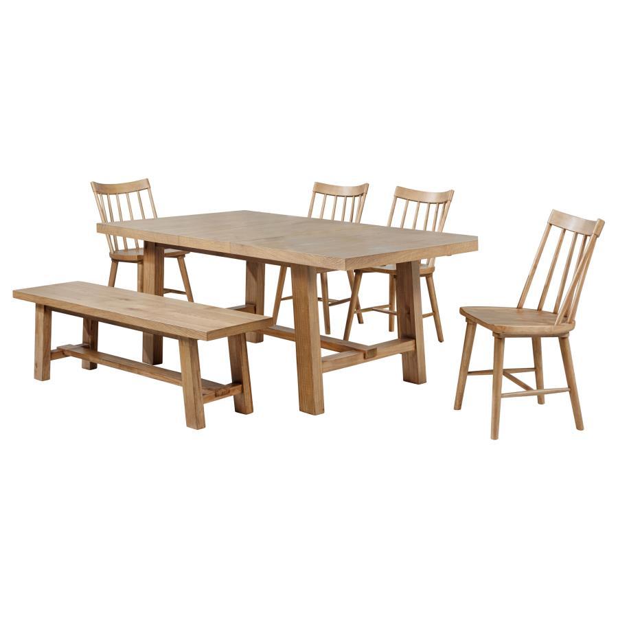This refined dining set pairs timeless craftsmanship with a modern touch for a stylish and functional space. The extension dining table features a removable 16-inch leaf, expanding from 60 to 76 inches to accommodate various gatherings. Solid mahogany, en