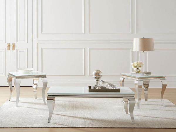Carone - Rectangular Glass Top Coffee Table - White And Chrome