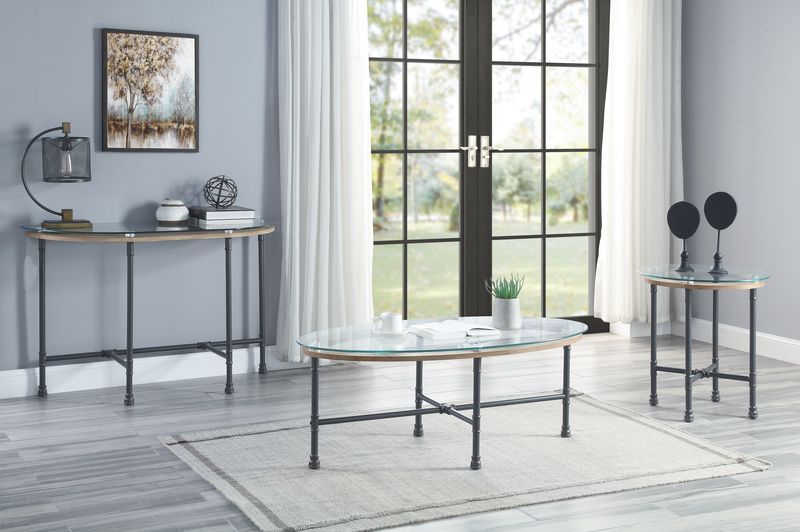 Brantley - Sofa Table - Gray, Dark - 47-"<br/><br/><b>Product Features</b><ul><li>KD</li><li>Water Pipe Style</li><li>Tempered Glass Table Top</li><li>Metal Frame</li><li>Case: 1Pc/1Ctn</li><li>Finish: Clear Glass & Sandy Gray Finish</li><li>Style: Indust