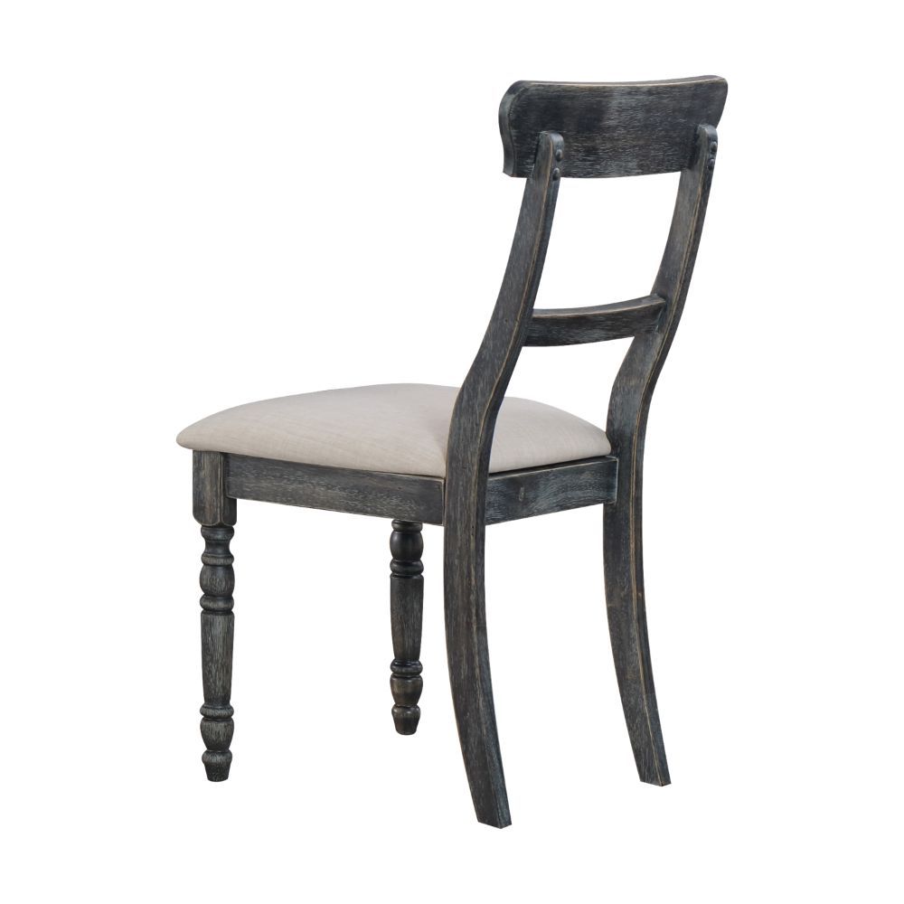 KD, Armless Chair Padded Seat: Light Brown Linen Seat Construction: Wooden Seat Apron, Box Seat w/Spring, Foam CAFR 2-", MDF 9mm Wooden Crosspiece Backrest: Single Flat Vertical Slat Wooden Turned Leg: Front Legs<br/><br/><b>Product Features</b><ul><li>Ro