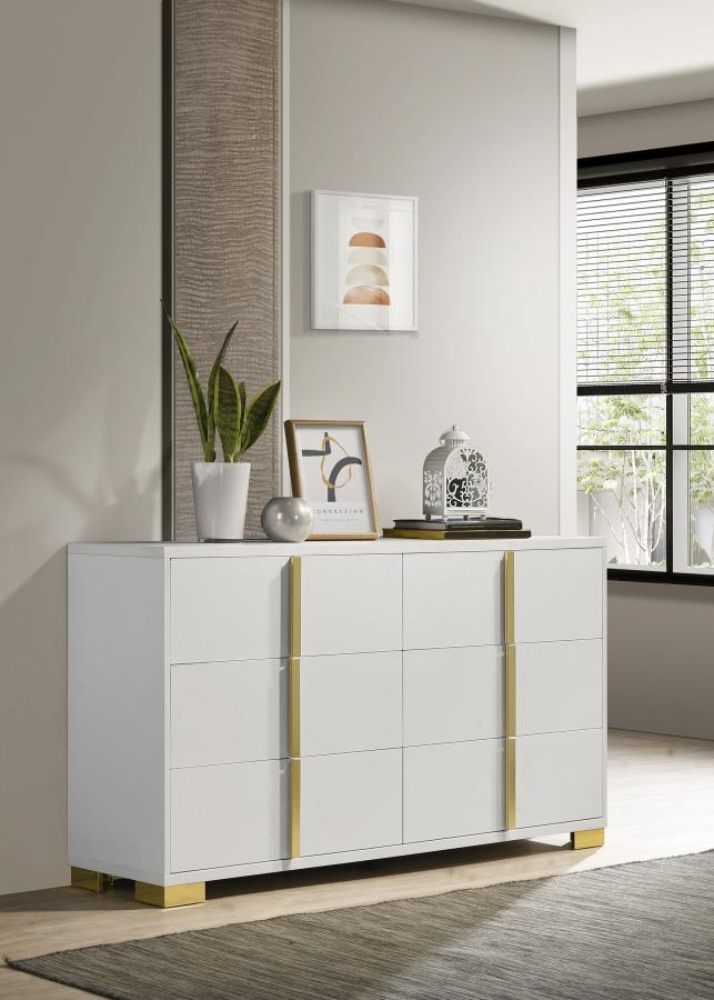 Soak up the sleek and simple yet compelling look of a six-drawer dresser with a dramatic aesthetic that changes the tone of your contemporary bedroom. Modern design details produce a chic vertical dresser with an Art Deco vibe and tons of storage space. M