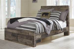 When you want a bedroom that makes a bold statement, this full bed with storage is for you. Rustic butcher block finish is tastefully roughhewn, with appealing color variations and imperfections. The substantial design is hearty and robust, perfect if you
