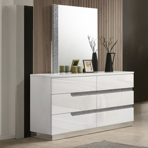  this set is designed to enhance any bedroom with its contemporary appeal. The gleaming white gloss laminate finish offers a sle