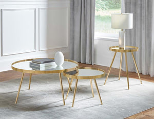  offering a versatile design for your living room. Both tables are supported by a sturdy metal frame with 