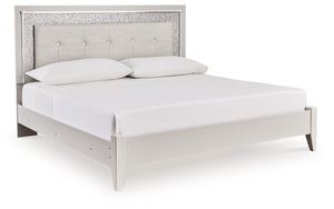 Bright, bold luxury. This king upholstered bed dazzles with its attention to detail. Your love of glamorous style is reflected in the tufted upholstery with faux alligator effect, exquisitely paired with faceted chrome-tone and glittery details. Complete 