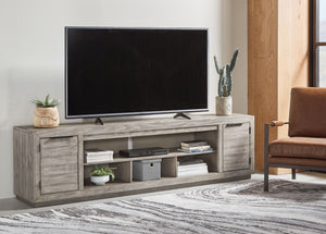  this extra-large TV stand strikes just the right tone for rustic sophistication. Beautifully clean lines are subtly enhanced with relaxed distressing and saw marks for authentic barn wood character. You-'re