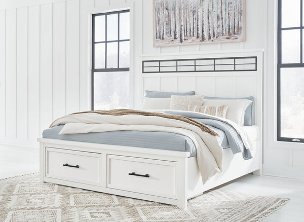  classic white finish and black pulls exude a comfortably cozy vibe in