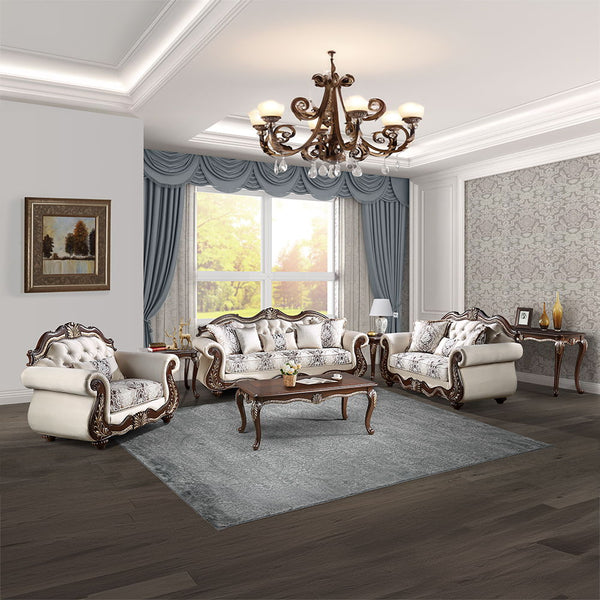 Pierce - Sofa With 5 Pillows - Beige Fabric & Cherry Finish