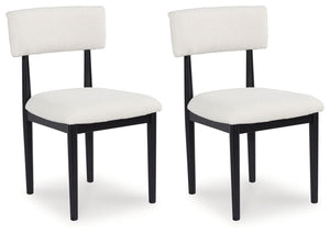 Clean lines meet cool curves with this dining chair. Simple round post legs and a black finish lend a modern vibe, while softly textured upholstery tempts you to sit and stay awhile. What a delicious choice for a dining room update.<br><br><b>Additional D