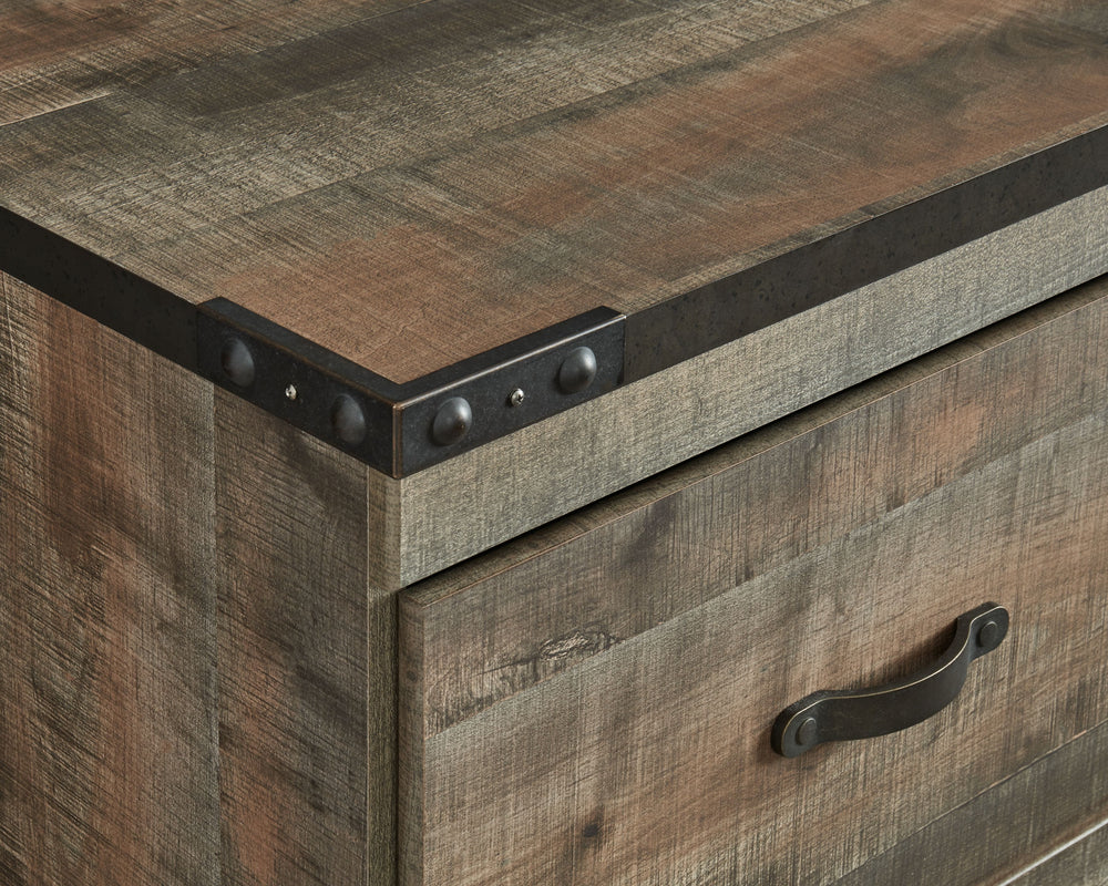 Entertain a rugged yet refined sense of style with this TV stand. Rustic finish and plank-style details pay homage to reclaimed barn wood, while faux metal banding with nailhead accents infuses a touch of industrial cool. Ultra clean lines ensure a look t