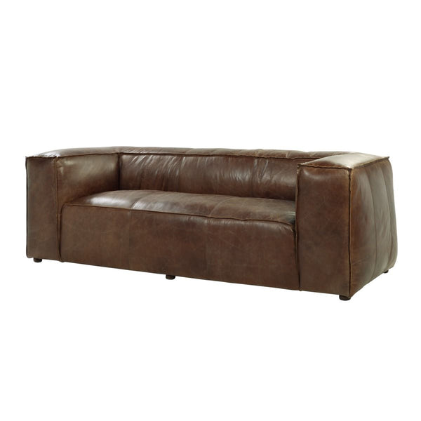  combining with aluminum and leather together to bring you a vintage sensation in the living room. Characterized by shelter arms and retro brown top grain leather