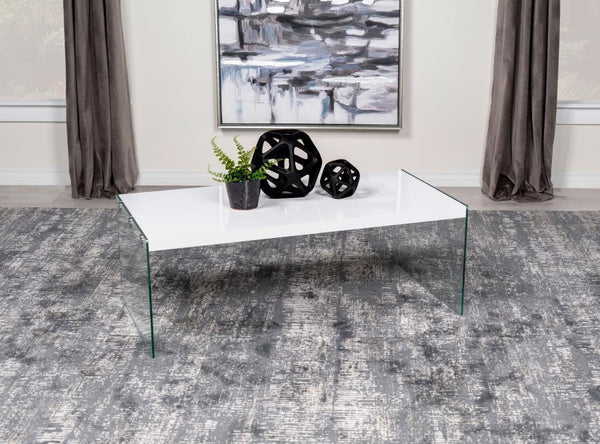  designed to blend sleek aesthetics with functionality. The engineered wood top showcases a white high-gloss finish