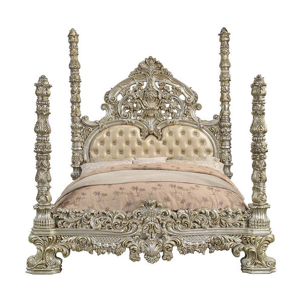  this regal bed invites you to hold court in its divine carved curves and details. The Champagne finis