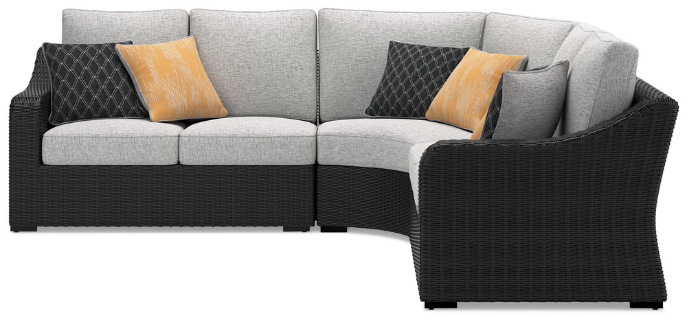 Sporting an easy-on-the-eyes elegance, this sectional elevates the art of alfresco living. Beautiful and durable enough for indoor and outdoor use, this high-style/low-maintenance set entices with plush, removable cushions wrapped in NuvellaÂ® fabric that