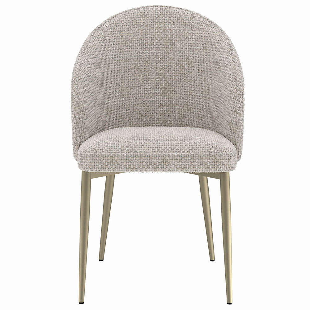 The Cora dining set with its luxurious golden champagne finish, exudes modern elegance. The sleek marble top paired with its stylish pedestal base creates a stunning focal point for any dining room. Perfect for hosting intimate dinners or festive gatherin