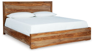 Discover something extraordinary with this clean-lined California king panel bed. The rich natural beauty of the wood, enhanced with a clear wood-tone finish, brings an organically stunning vibe to your bedroom. This strikingly simple low profile bed crea