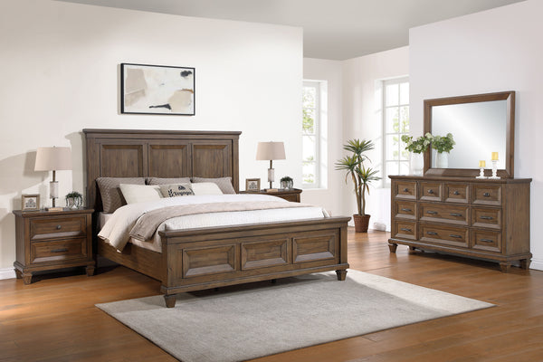 The Mariana 5-Piece Wood Bedroom Set in Vintage Mocha is a perfect blend of timeless craftsmanship, practical functionality, and rustic elegance. Including a panel bed, dresser, mirror, and two nightstands, this set is expertly crafted from solid Acacia, 