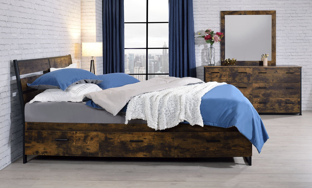 Juvanth - Eastern King Bed - Rustic Oak & Black Finish - 38"