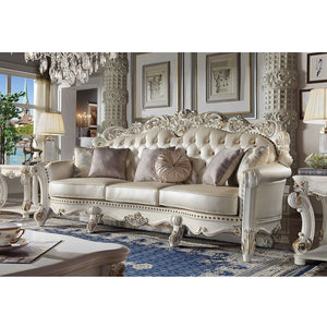 Assembled, with 4 Pillows Oversized Scrolled Trim: Vintage Hand-Brush, Nailhead (Backrest, Front Armrest & Base) Backrest Style: Arched (Inside Button Tufted) Tight Back & Loose Seat Cushion (1+3) CONSTRUCTION] SEAT: Pocket Coil, Foam