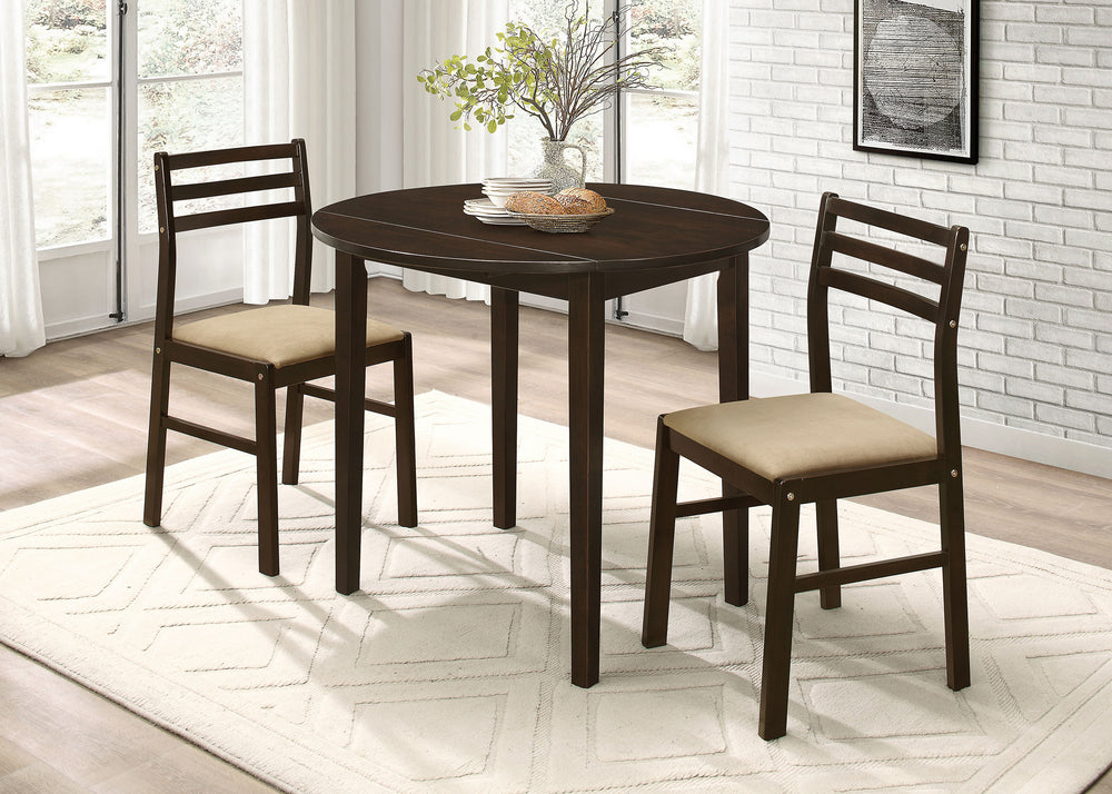 Bucknell - 3 Piece Round Drop Leaf Dining Table Set - Cappuccino