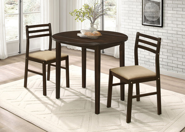 Bucknell - 3 Piece Round Drop Leaf Dining Table Set - Cappuccino