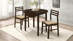 Bucknell - 3 Piece Round Drop Leaf Dining Table Set - Cappuccino