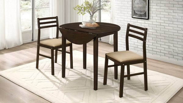 Bucknell - 3 Piece Round Drop Leaf Dining Table Set - Cappuccino