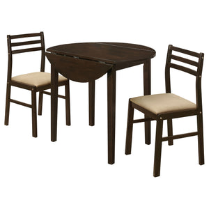Bucknell - 3 Piece Round Drop Leaf Dining Table Set - Cappuccino