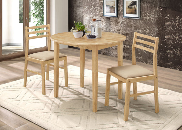 Bucknell - 3 Piece Round Drop Leaf Dining Table Set - Natural