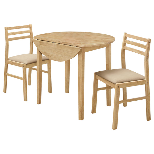 Bucknell - 3 Piece Round Drop Leaf Dining Table Set - Natural