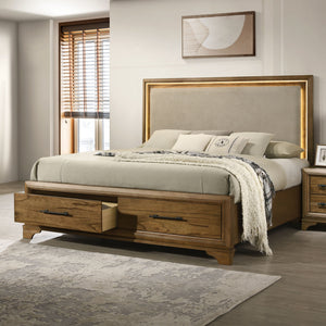 The Talcott platform storage bed is crafted with solid rubberwood, manufactured woods, and mindy wood veneers, ensuring a strong and stable structure. This bed embodies a versatile transitional style, blending traditional and contemporary design elements 