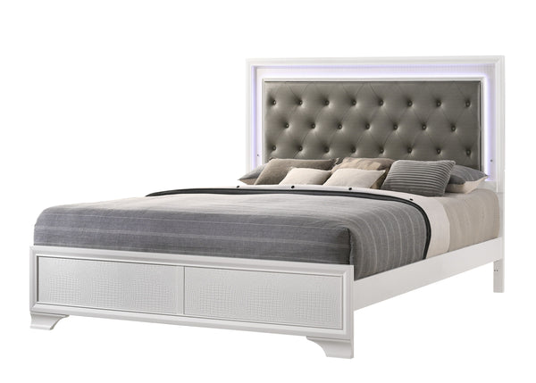  making a bold statement with its textured surfaces and crisp white finish. The bed