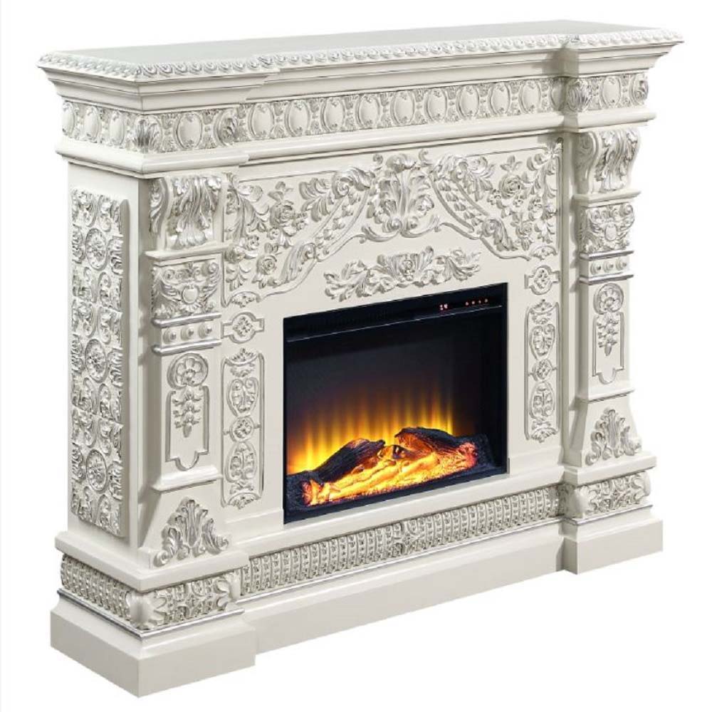 LED Electric Fireplace Wooden Frame Scrolled Floral Touch Panel/Remote Controller (Batteries Required 2pc x AAA) Functions: Adjustable Temperature, Timer, Light Only