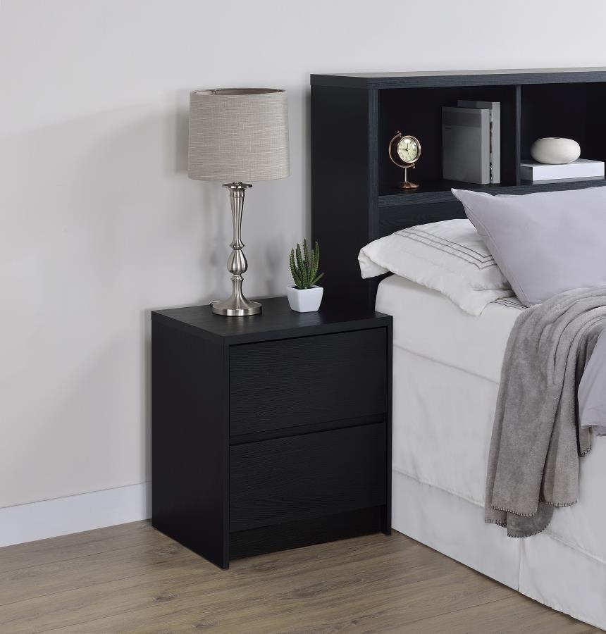 Modernize your bedside with this functional nightstand, featuring a wood-inspired finish. It includes two spacious drawers for ample storage and an integrated dual USB charging outlet with USB-A and USB-C ports for fast and convenient device charging. A m