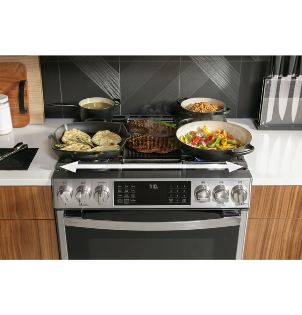 GE Profile™ 30" Smart Dual Fuel Slide-In Front-Control Fingerprint Resistant Range