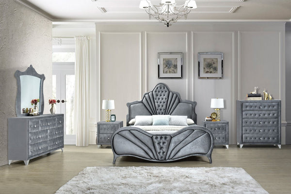  including beautiful channel tufting and contrasting welted trim arched head and footboards. Upholstered casegoods maintain the ambiance of this chic bedroom. Incorporating padded fronts