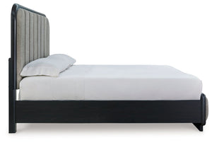 Rowanbeck - Gray / Black - King Upholstered Panel Bed
