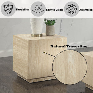 Deon - End Table - Beige Travertine