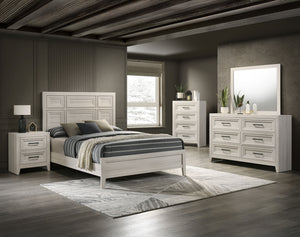 Elevate your bedroom with this elegantly designed furniture collection, blending contemporary sophistication with timeless charm. The soft, light wood finish exudes a sense of tranquility, while the intricate panel detailing adds a touch of refined crafts
